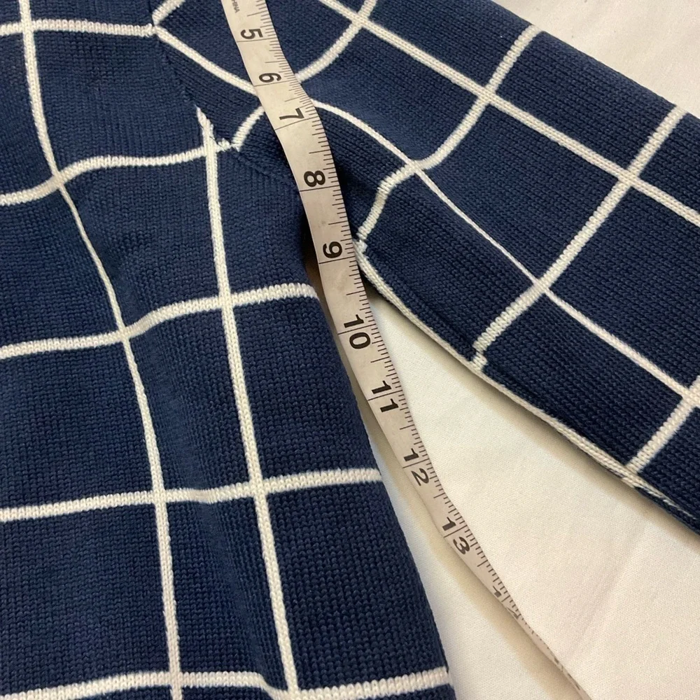 J. Crew Navy and White Grid Turtleneck Sweater